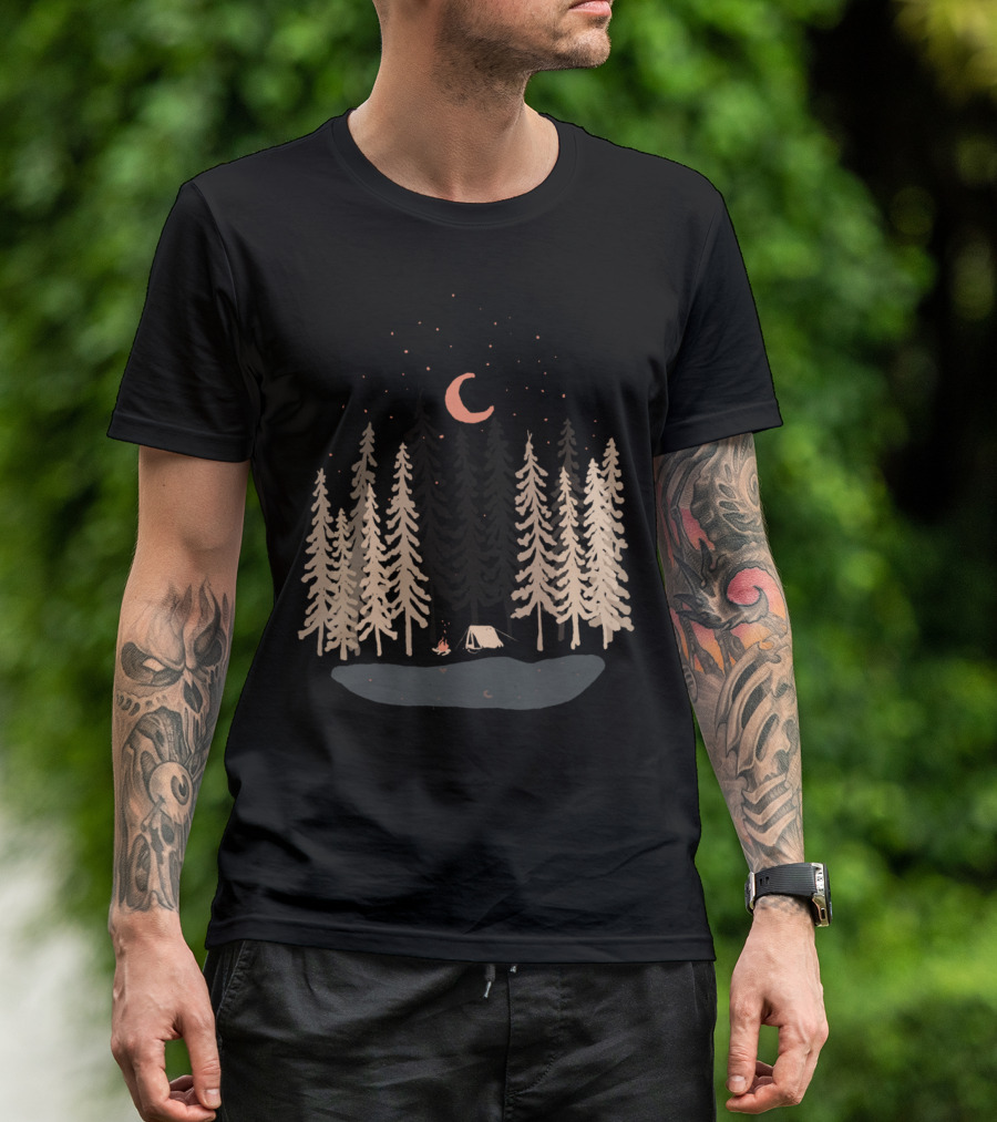 Feeling Small Under Night Sky With Forest And Campfire T-Shirt