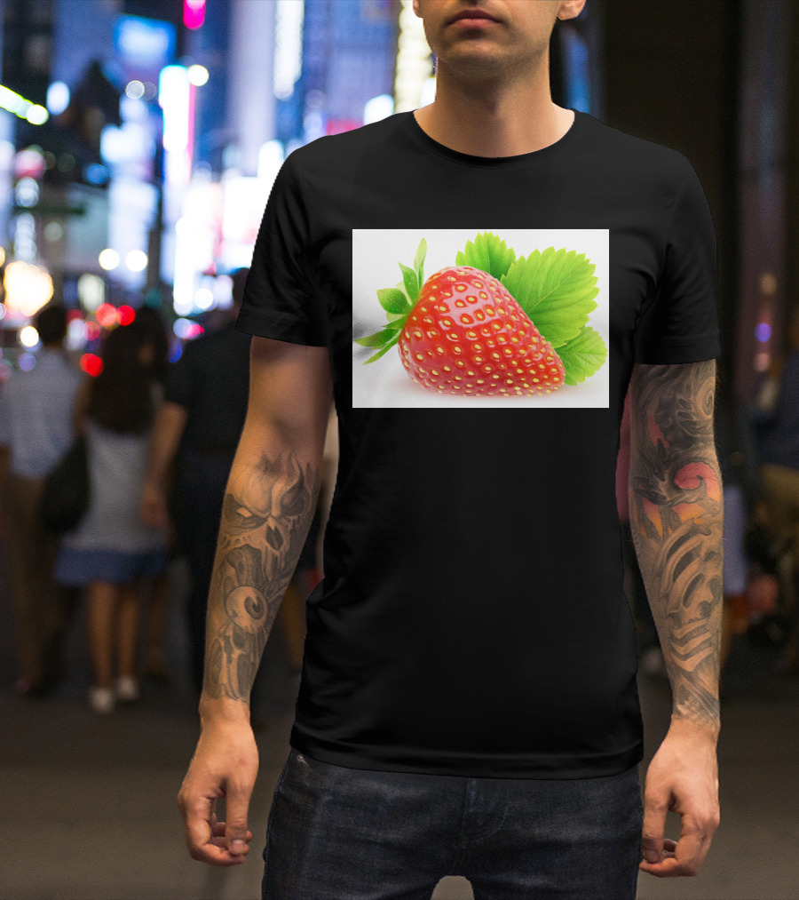 Strawberry Fruit With Green Leaves T-Shirt
