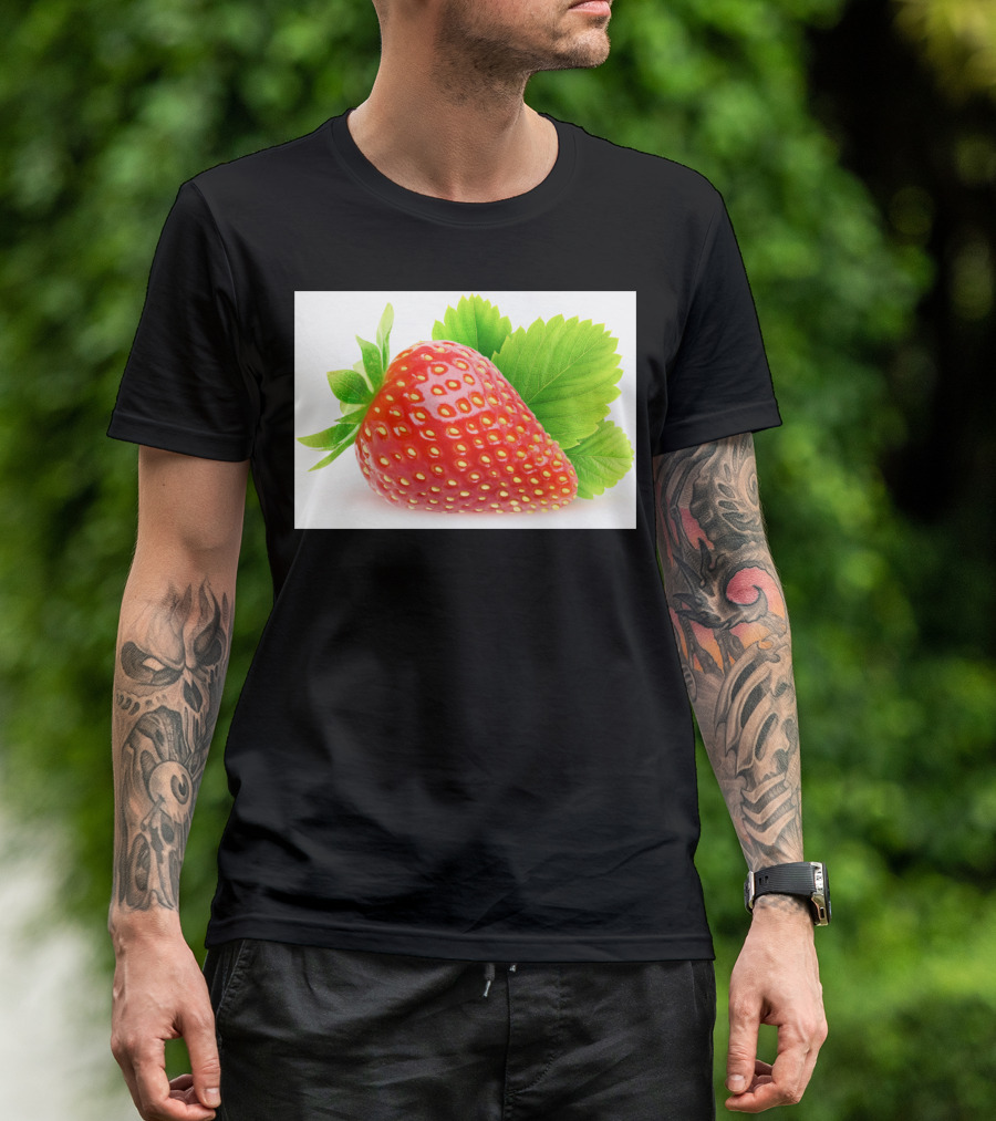 Strawberry Fruit With Green Leaves T-Shirt