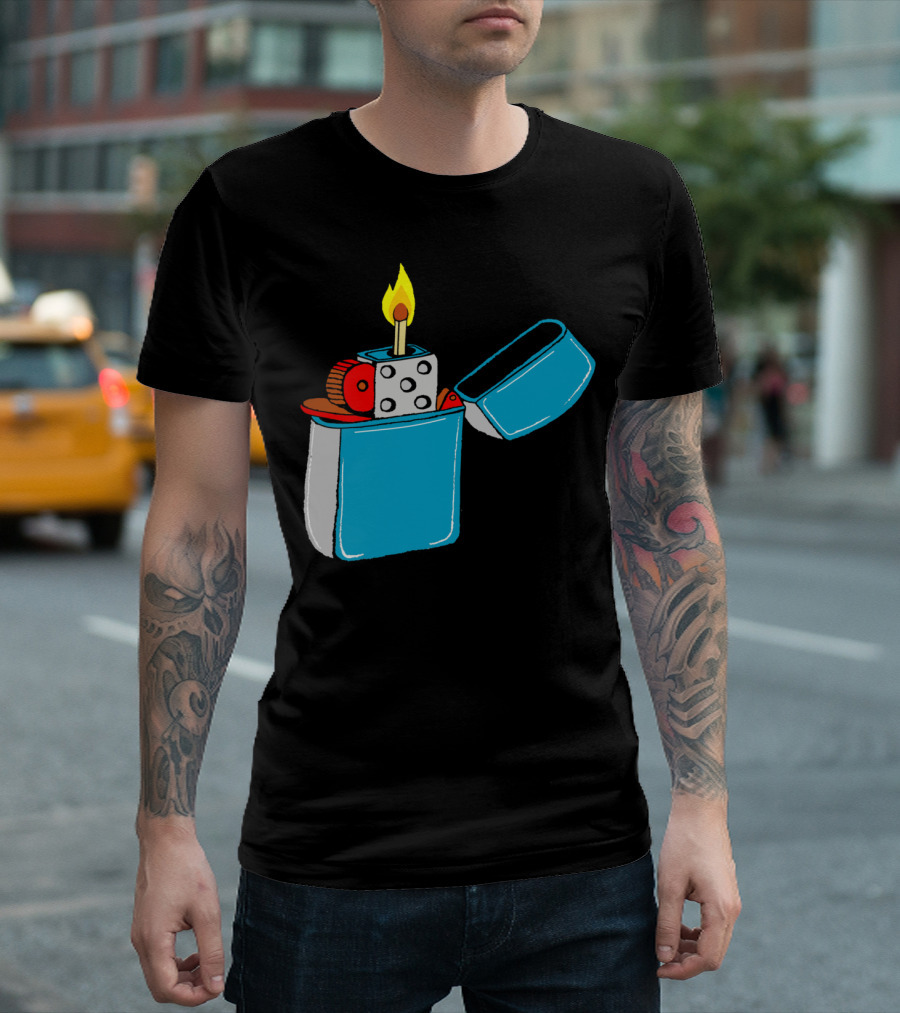 Flaming Matchstick Dice Lighter T-Shirt