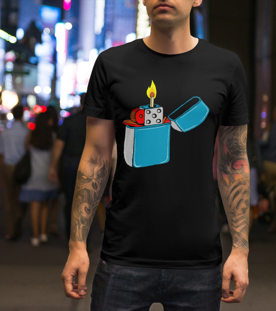 Flaming Matchstick Dice Lighter T-Shirt