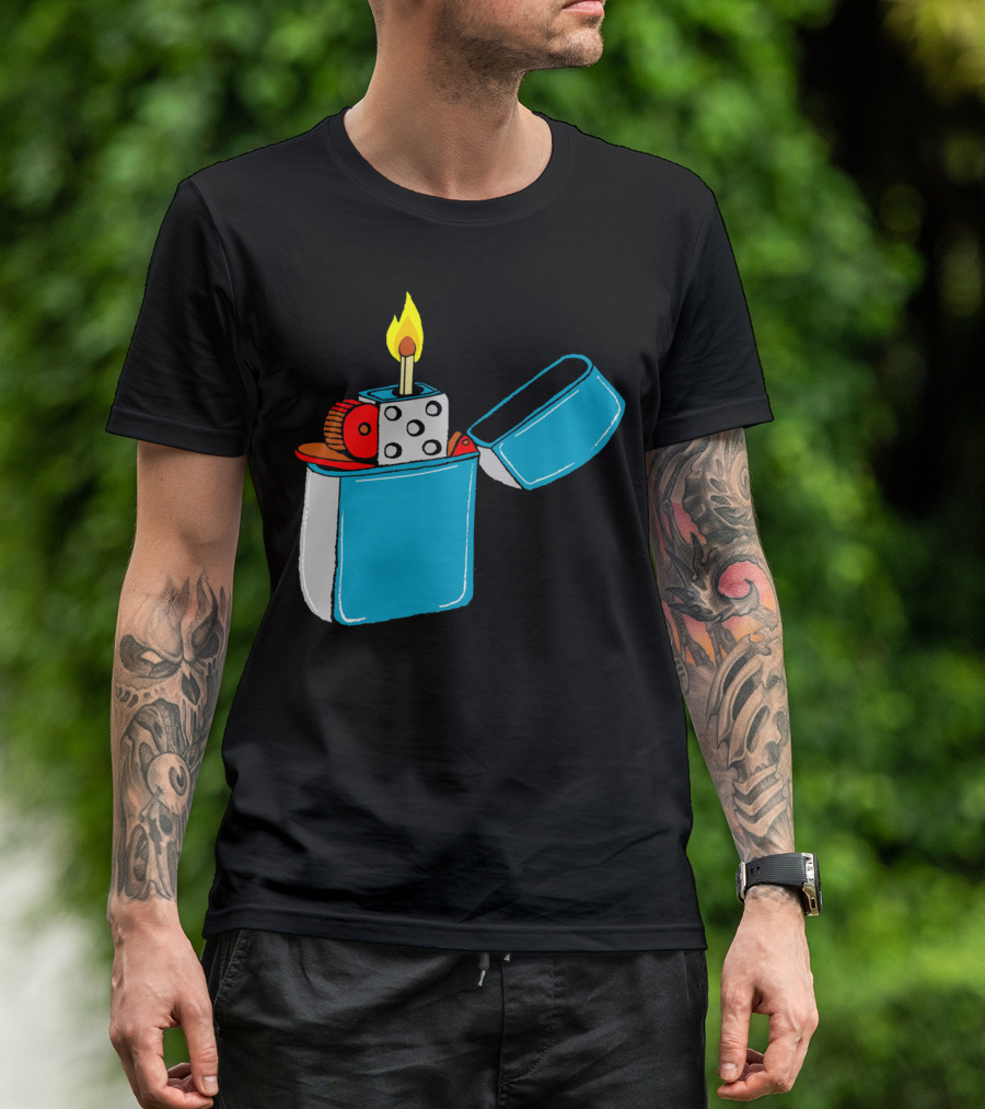Flaming Matchstick Dice Lighter T-Shirt