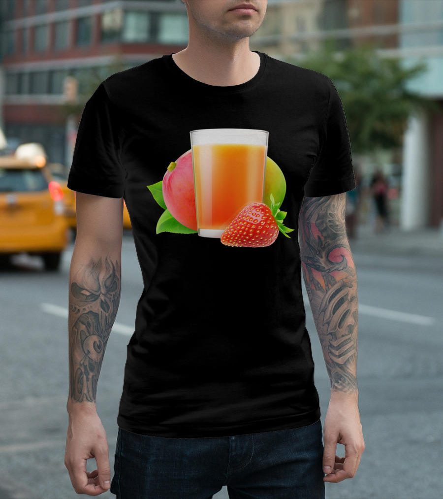 Strawberry Mango Smoothie Delight With Illustrated Fresh Fruits T-Shirt