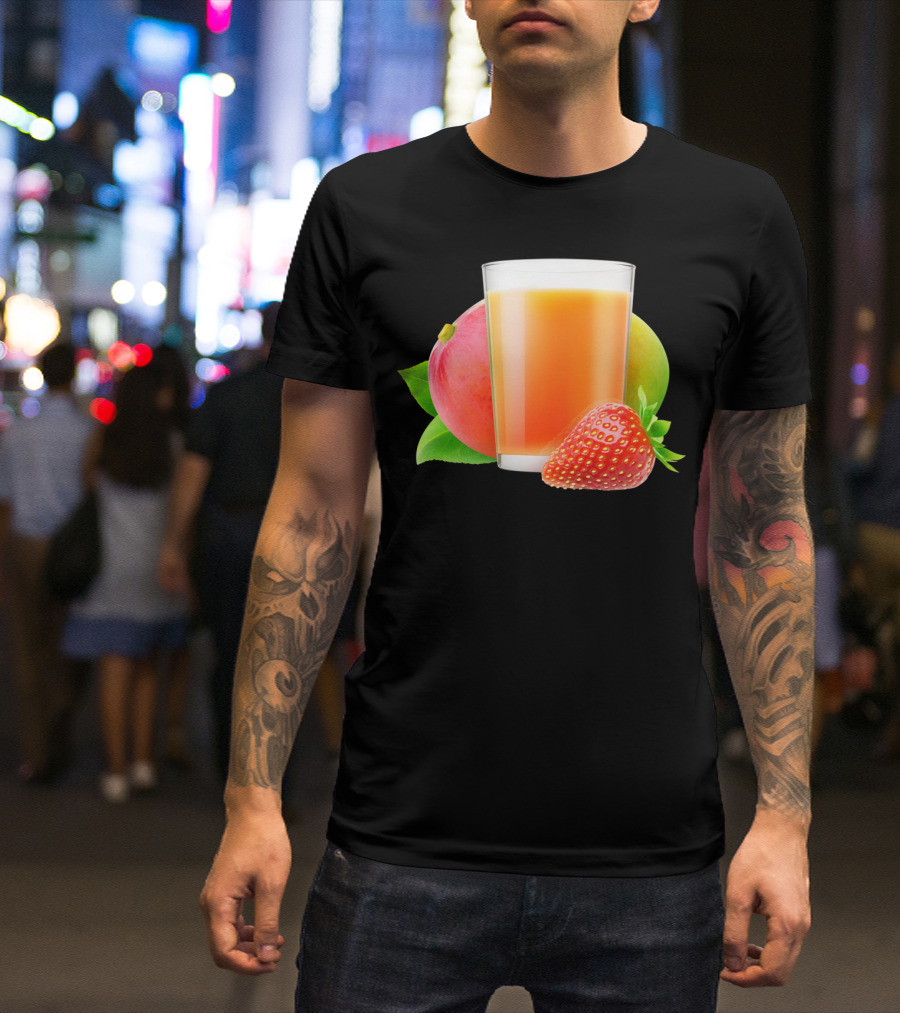 Strawberry Mango Smoothie Delight With Illustrated Fresh Fruits T-Shirt