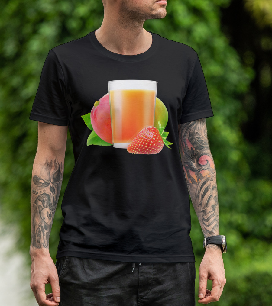 Strawberry Mango Smoothie Delight With Illustrated Fresh Fruits T-Shirt