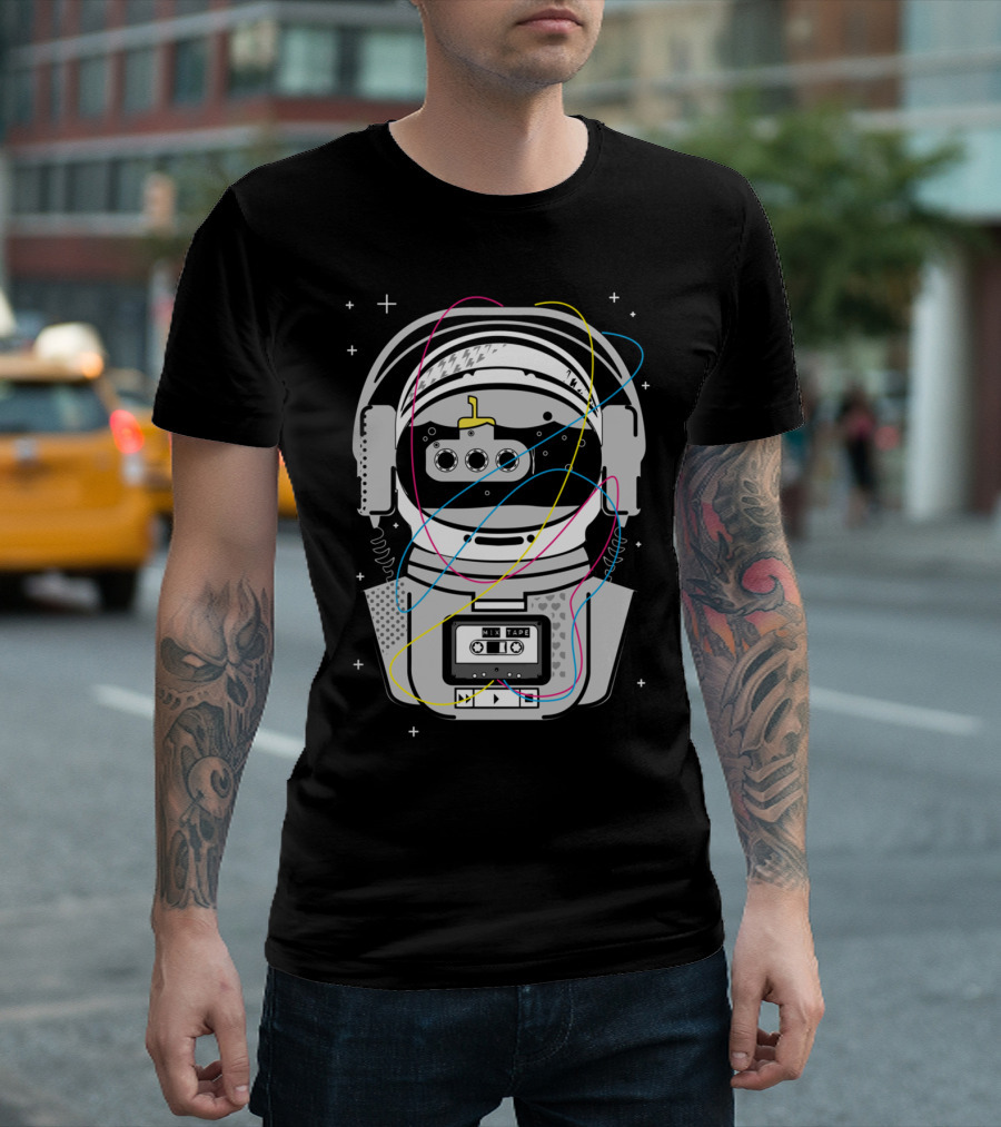 CMYK Mixtape Astronaut with Headphones and Cassette Player T-Shirt