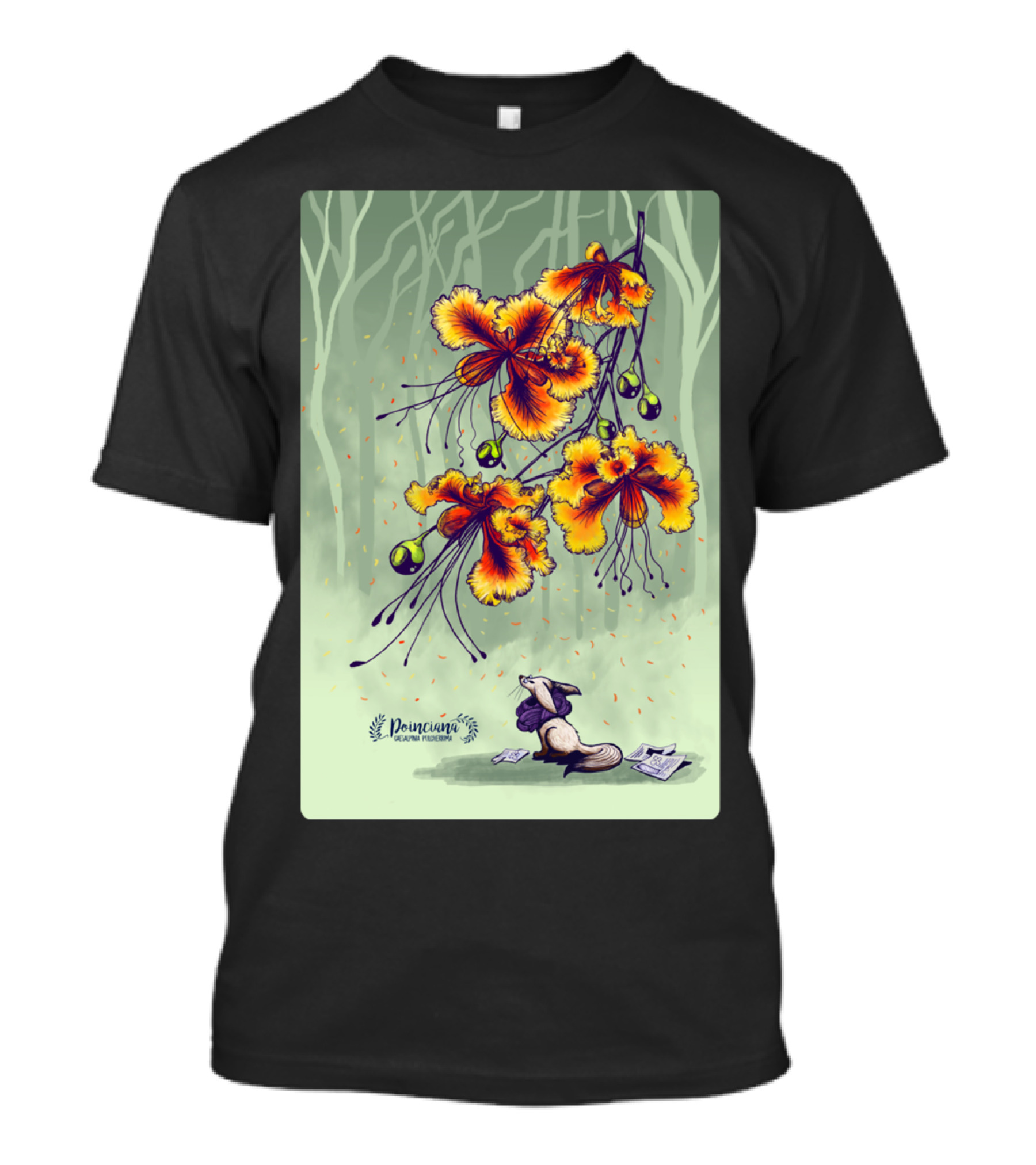 Poinciana Flower Fantasy With Relaxing Creature In Nature Scene T-Shirt