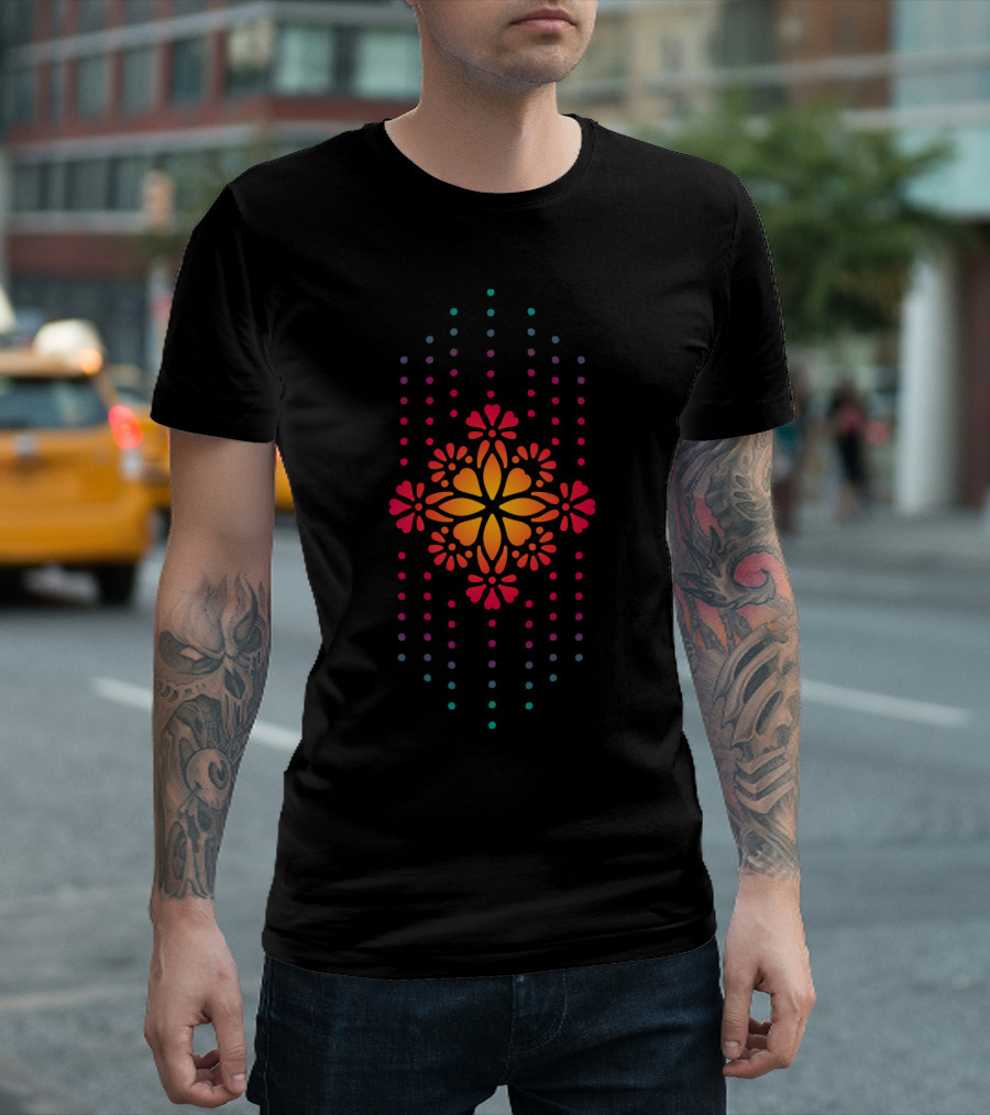 Mandala Matrix Floral Pattern with Vibrant Gradient Dots T-Shirt