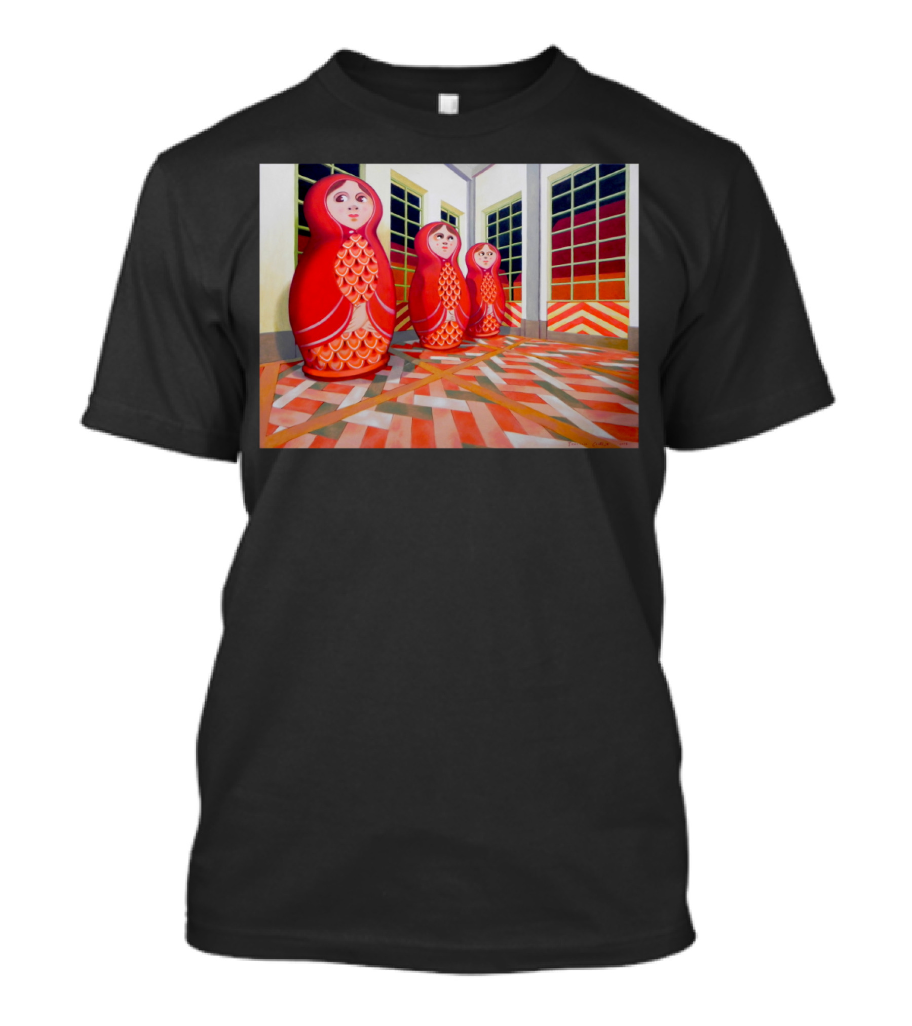 Matryoshka Russian Nesting Dolls In Geometric Interior T-Shirt