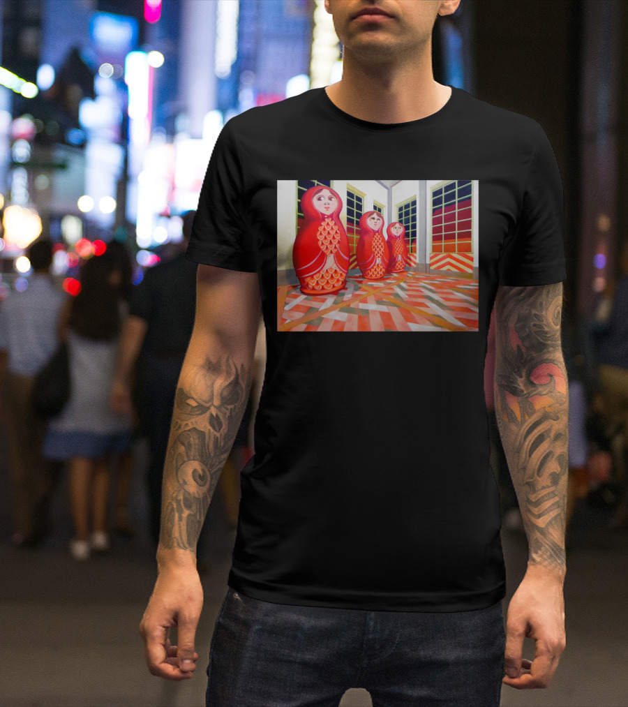Matryoshka Russian Nesting Dolls In Geometric Interior T-Shirt