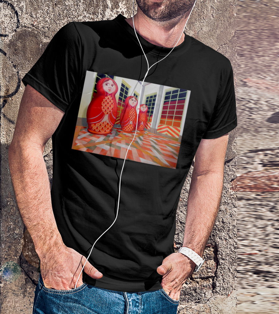 Matryoshka Russian Nesting Dolls In Geometric Interior T-Shirt
