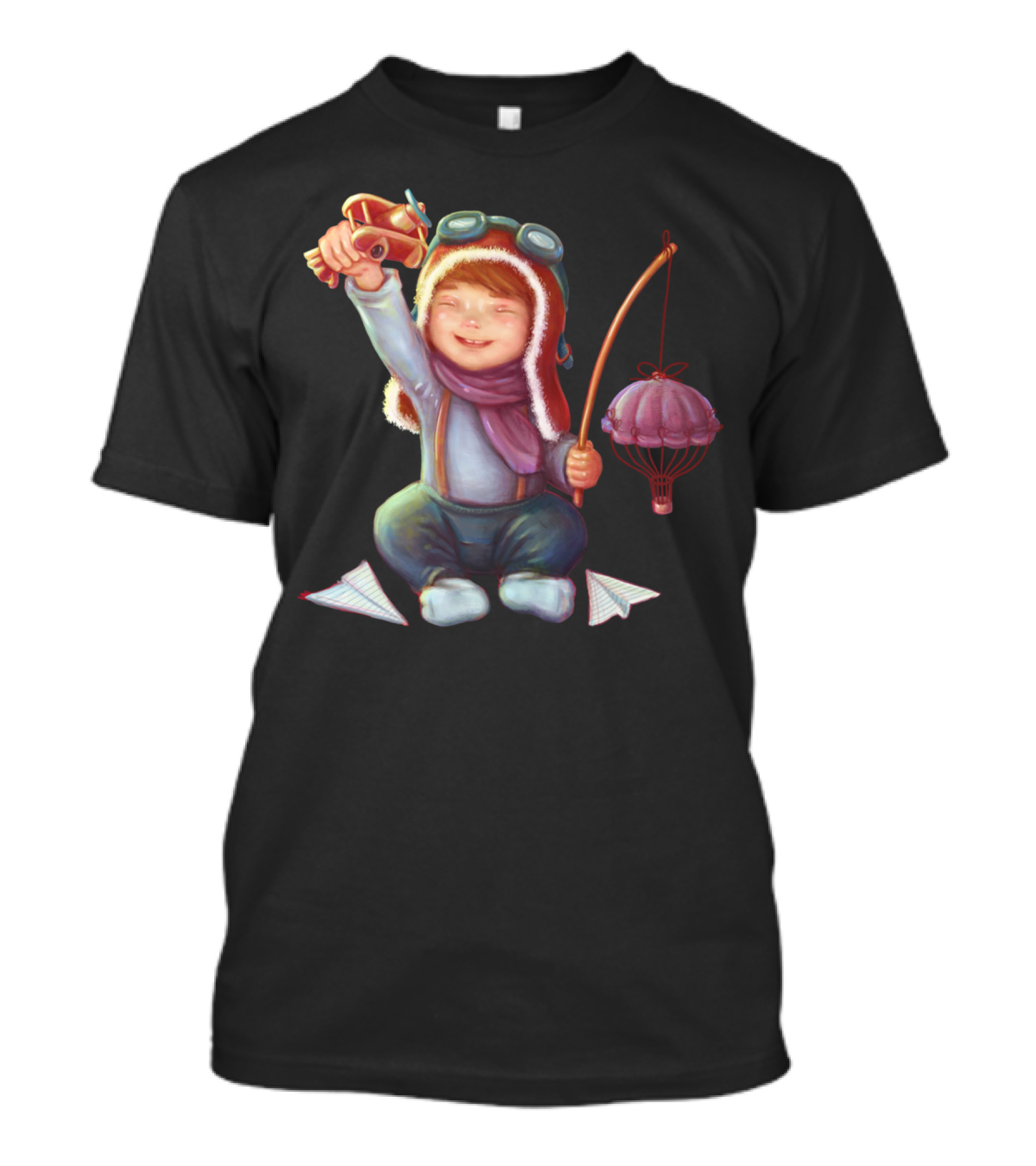 Little Aviator Toy Plane Pilot With Balloon And Paper Airplanes T-Shirt