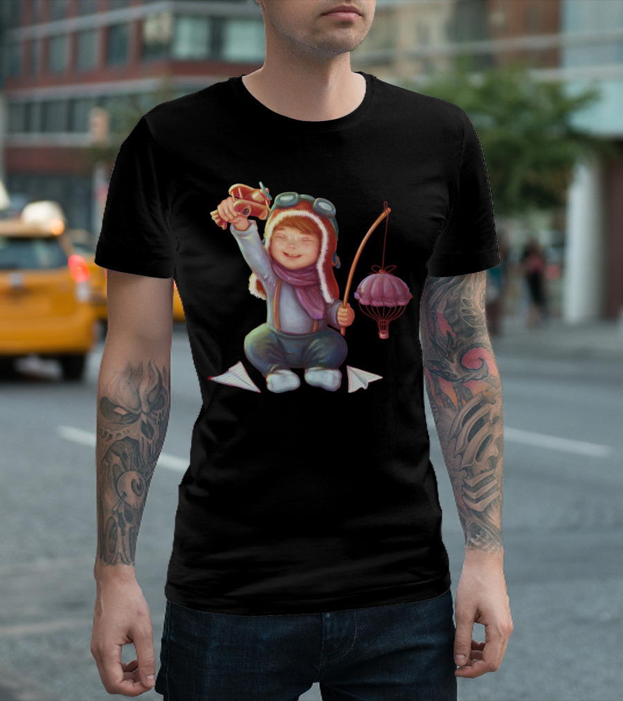 Little Aviator Toy Plane Pilot with Balloon and Paper Airplanes T-Shirt
