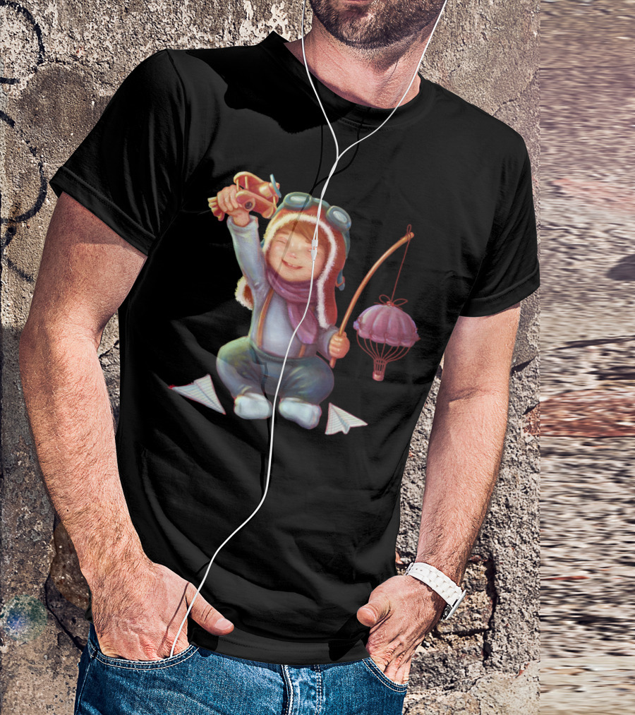 Little Aviator Toy Plane Pilot With Balloon And Paper Airplanes T-Shirt