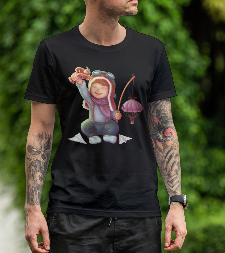Little Aviator Toy Plane Pilot With Balloon And Paper Airplanes T-Shirt