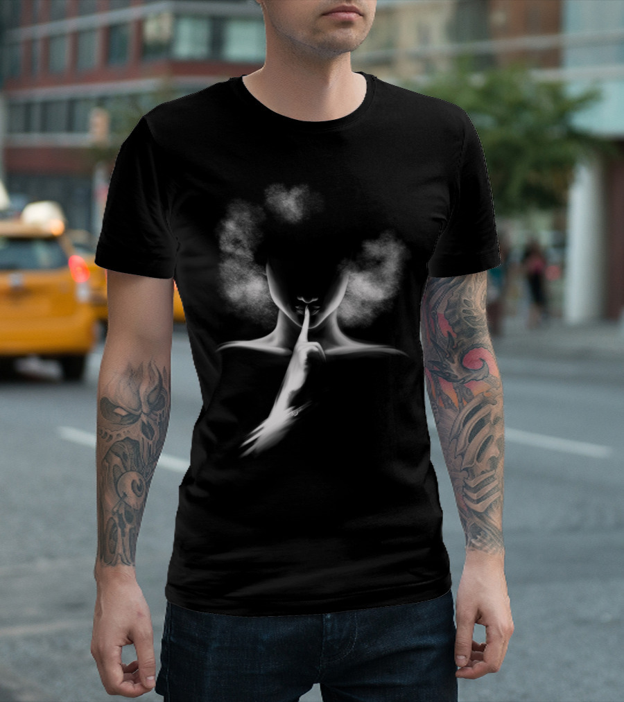 Femme Fatale Afro Mysterious Silhouette With Secretive Finger Gesture T-Shirt