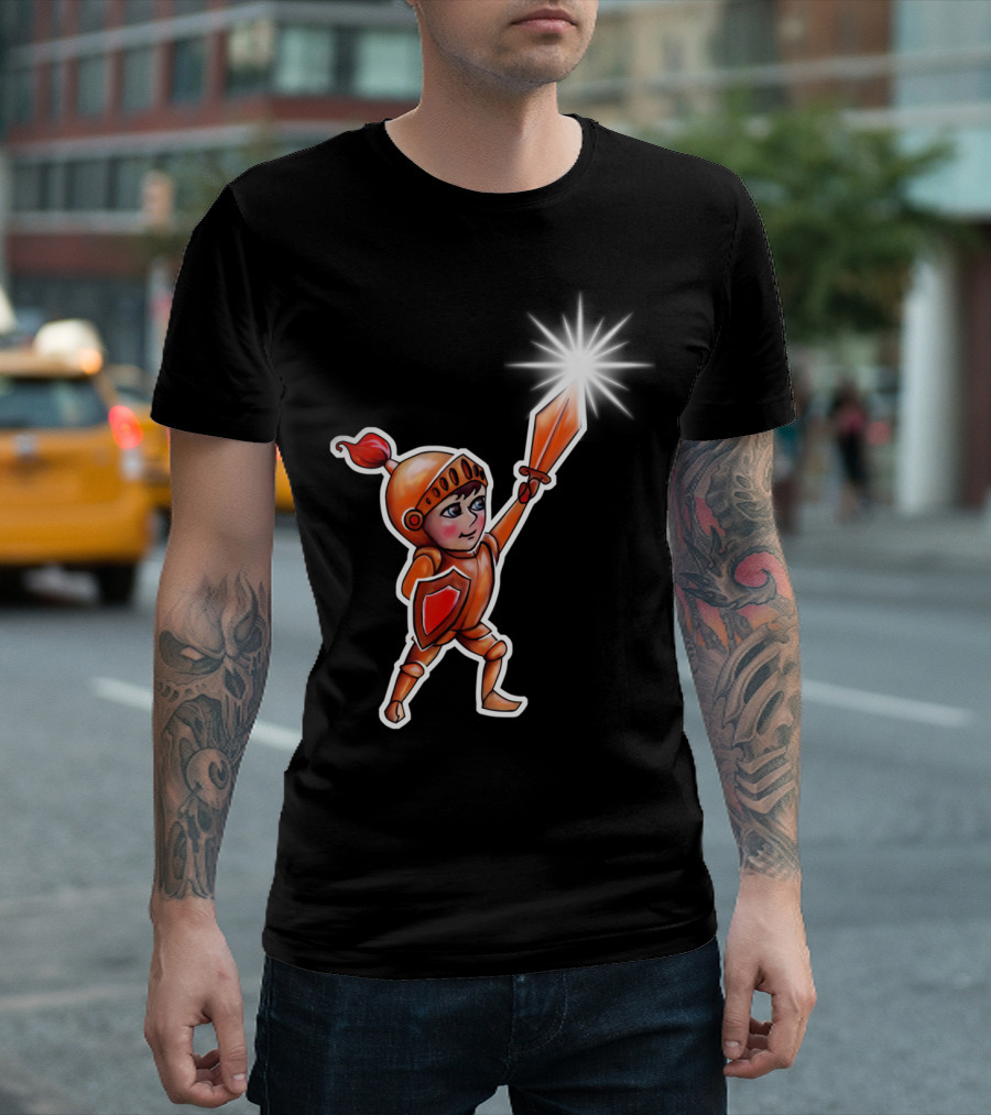 Little Cartoon Knight Wielding a Sparkling Sword T-Shirt