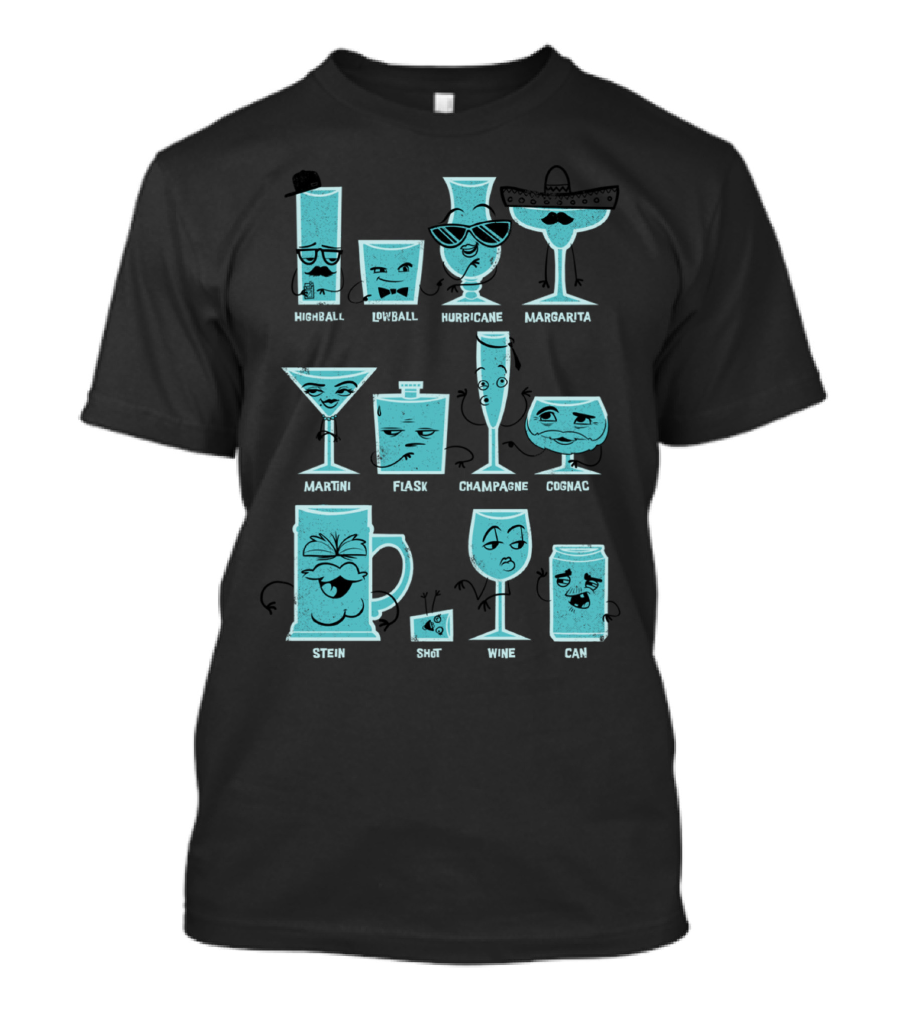 Highball Lowball Hurricane Margarita Martini Flask Champagne Cognac Stein Shot Wine Can Field Guide T-Shirt
