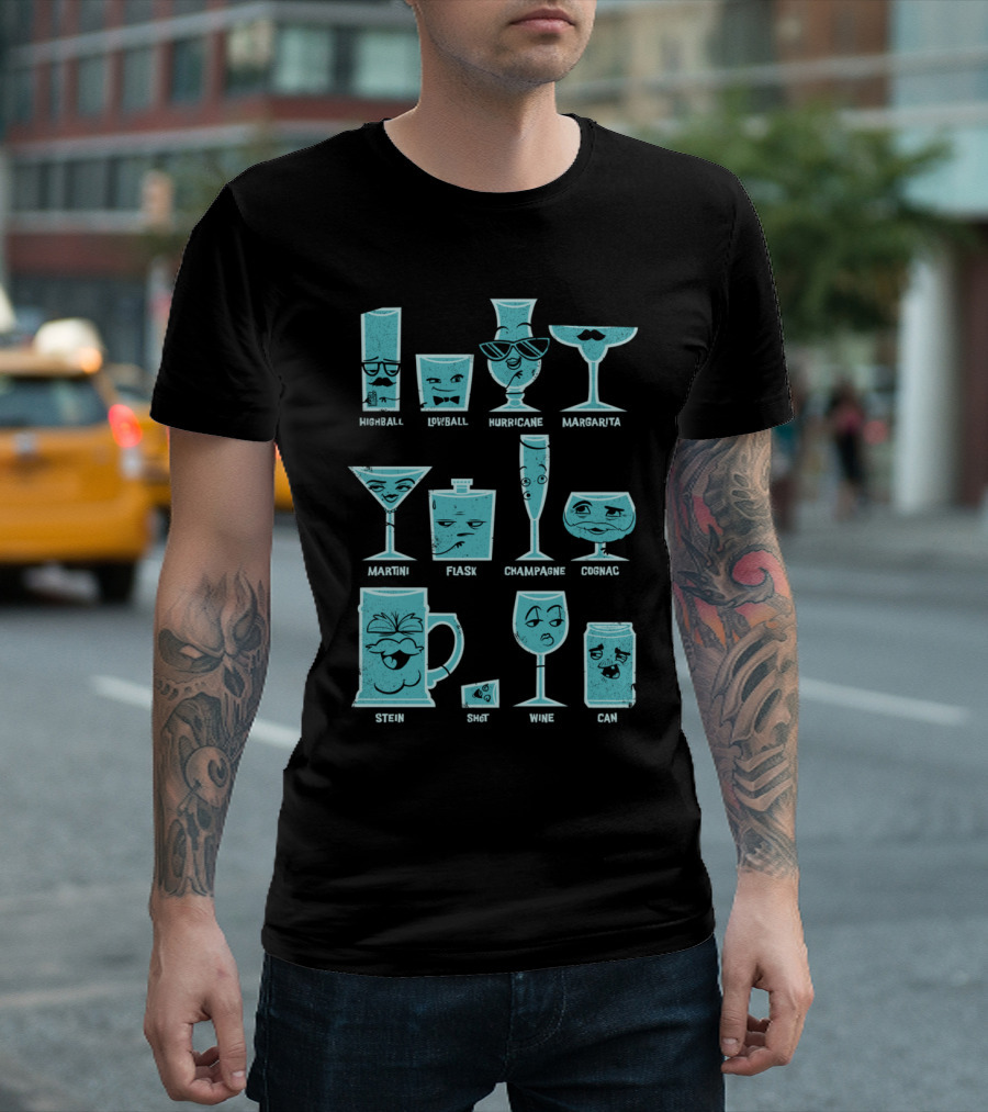 Highball Lowball Hurricane Margarita Martini Flask Champagne Cognac Stein Shot Wine Can Field Guide T-Shirt