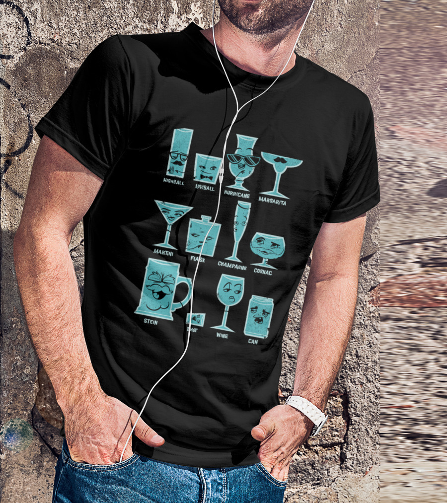 Highball Lowball Hurricane Margarita Martini Flask Champagne Cognac Stein Shot Wine Can Field Guide T-Shirt