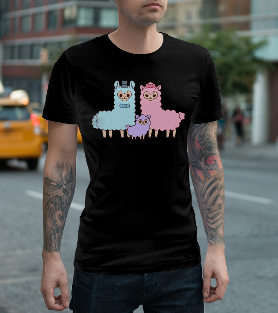 Cotton Candy Alpaca Family Pastel Llamas with Bow Tie and Hat T-Shirt