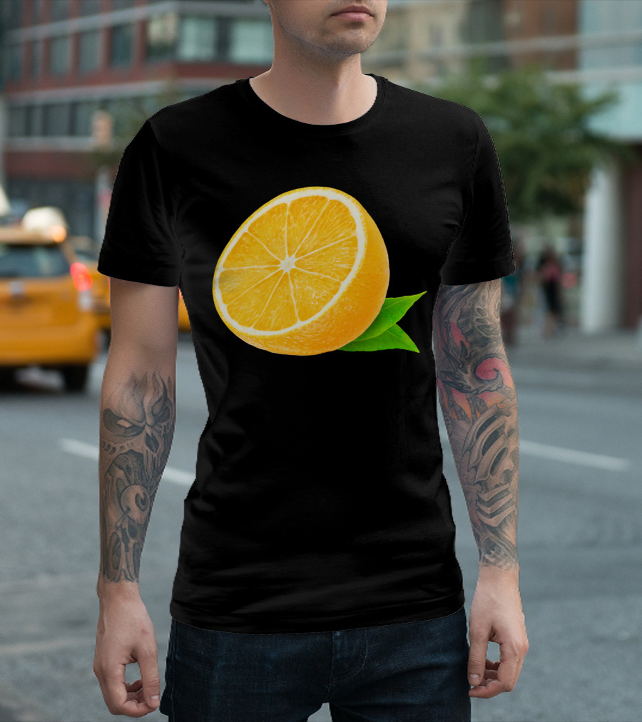 Orange Fruit Half Slice with Leaves T-Shirt