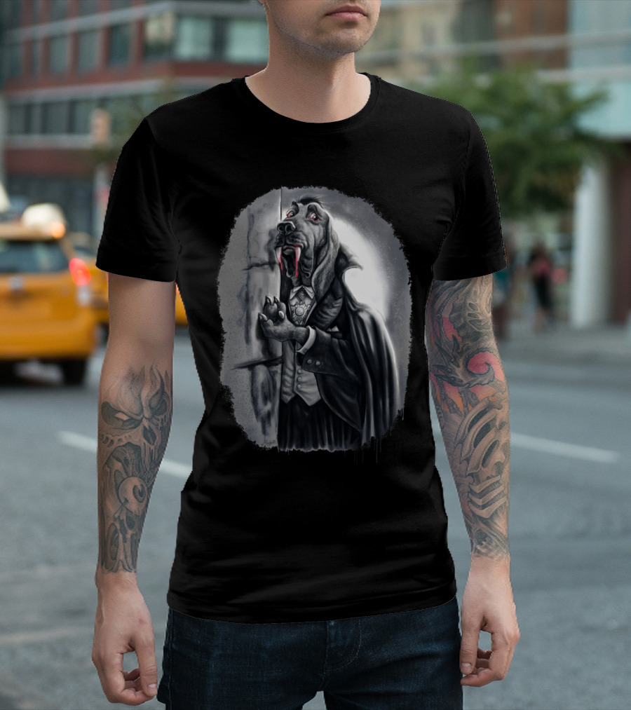 Count Blood Hound Vampire Bloodhou Canine in Gothic Attire with Fangs T-Shirt