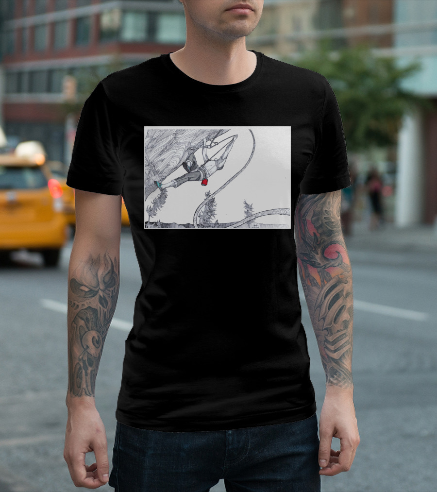 Courageous Rock Climber with Rope and Mountain Pine T-Shirt