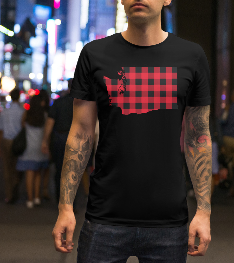 Washington State Red And Black Checkered T-Shirt