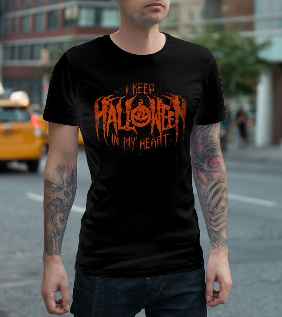 I Keep Halloween In My Heart Pumpkin Face T-Shirt