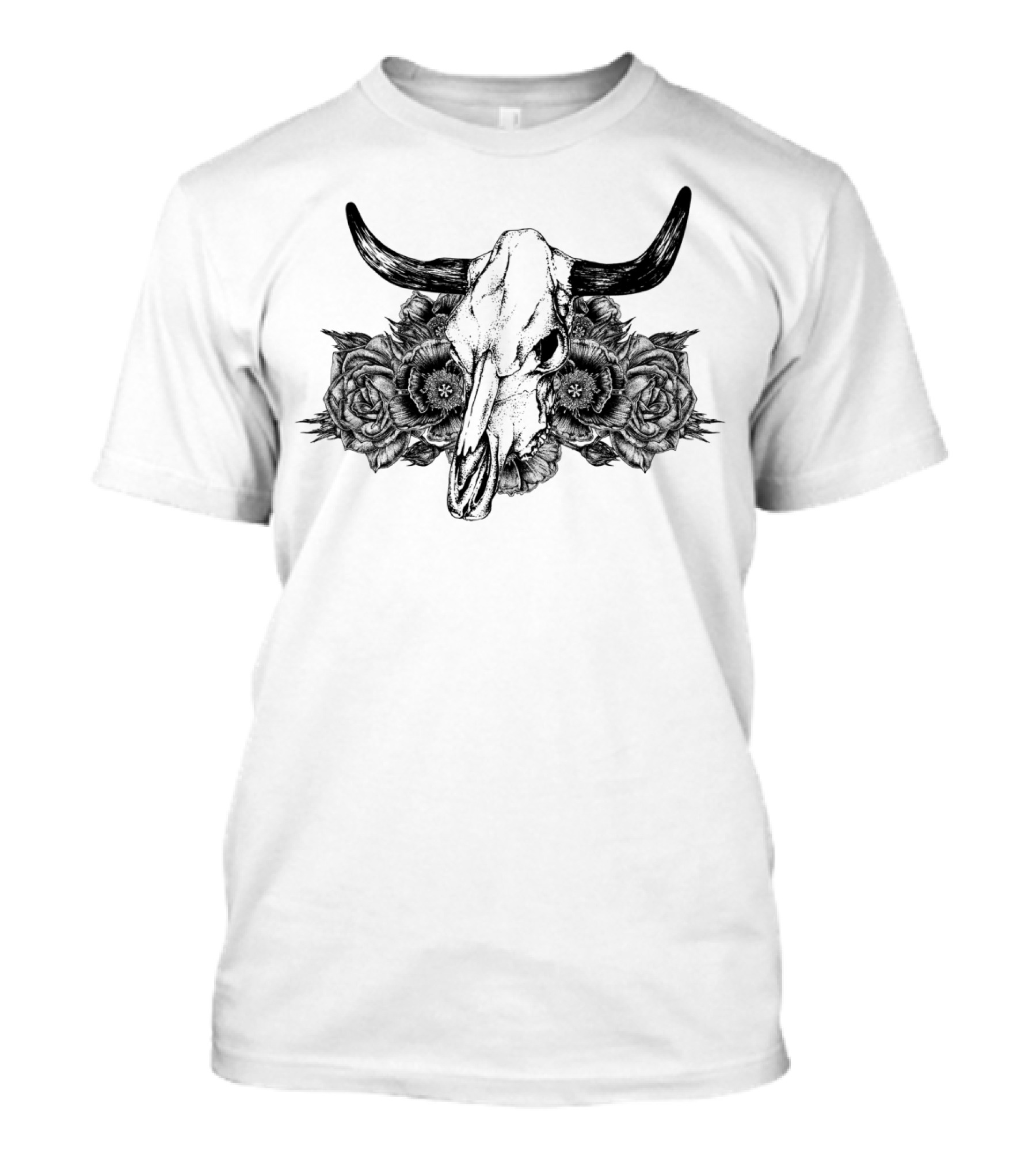 Cow Skull And Floral Arrangement In Gothic T-Shirt