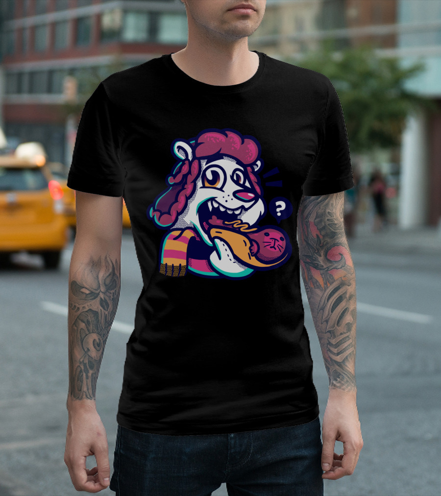 Polar Bear Enjoying Sausage Seal Snack with Question Mark T-Shirt
