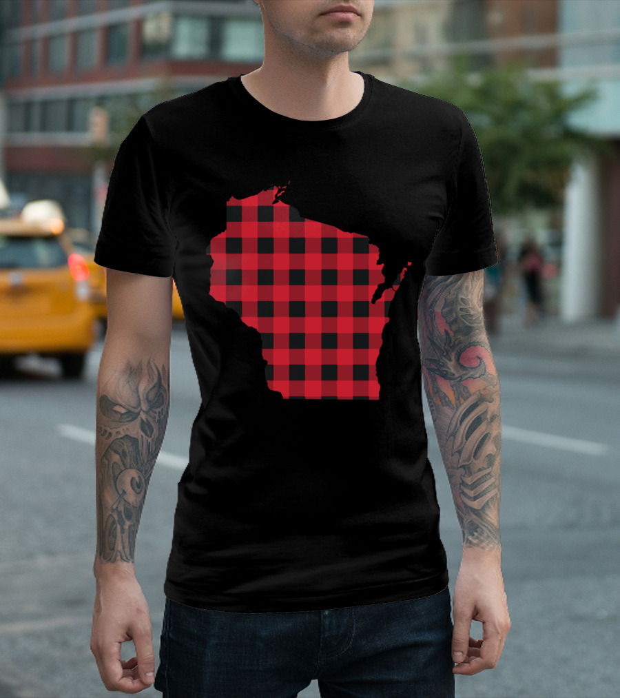 Red And Black Checkered Wisconsin State T-Shirt
