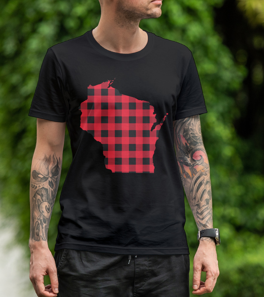 Red And Black Checkered Wisconsin State T-Shirt