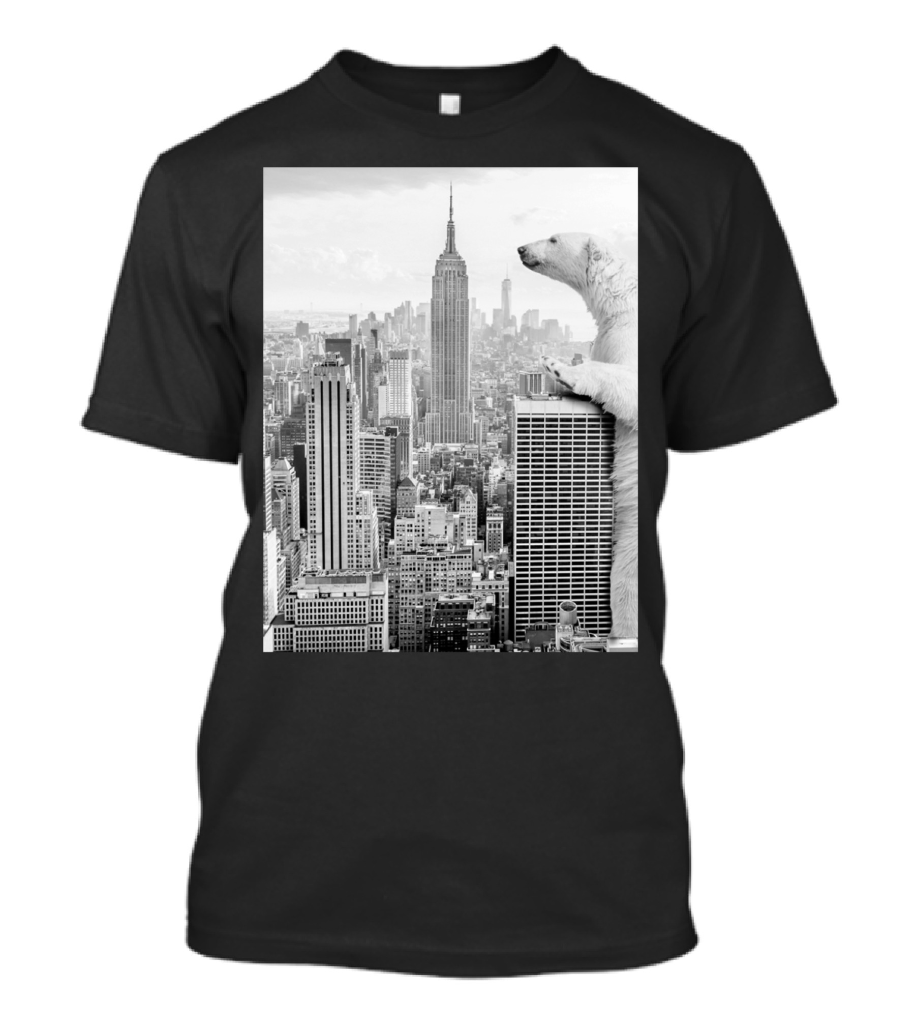 Polar Bear Overlooking Empire State Amidst New York Skyline T-Shirt