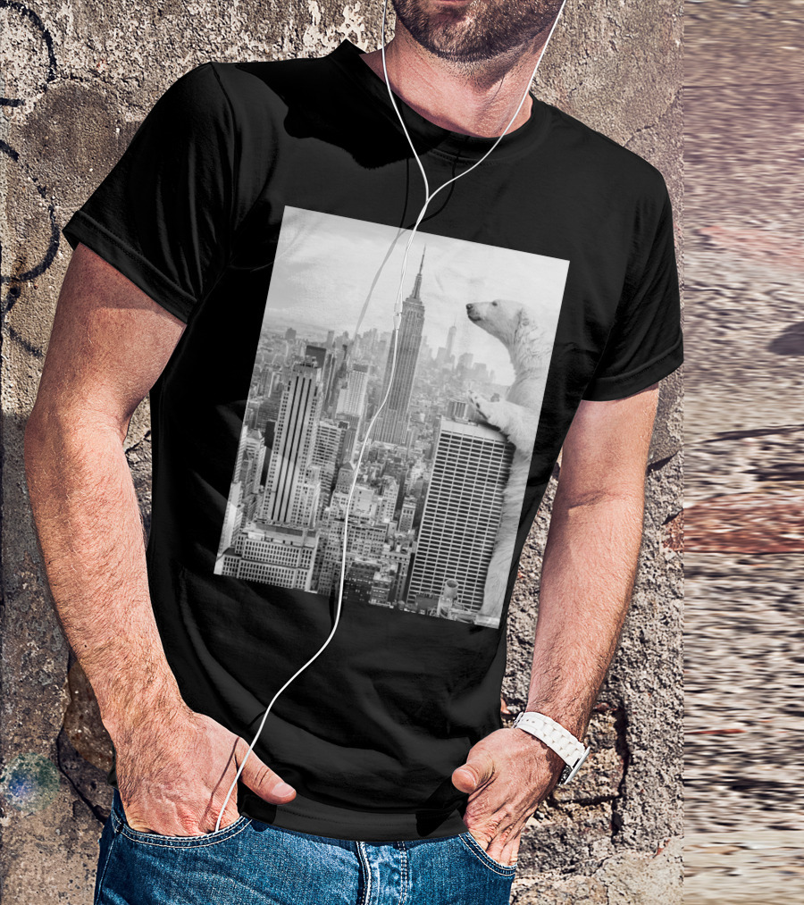 Polar Bear Overlooking Empire State Amidst New York Skyline T-Shirt