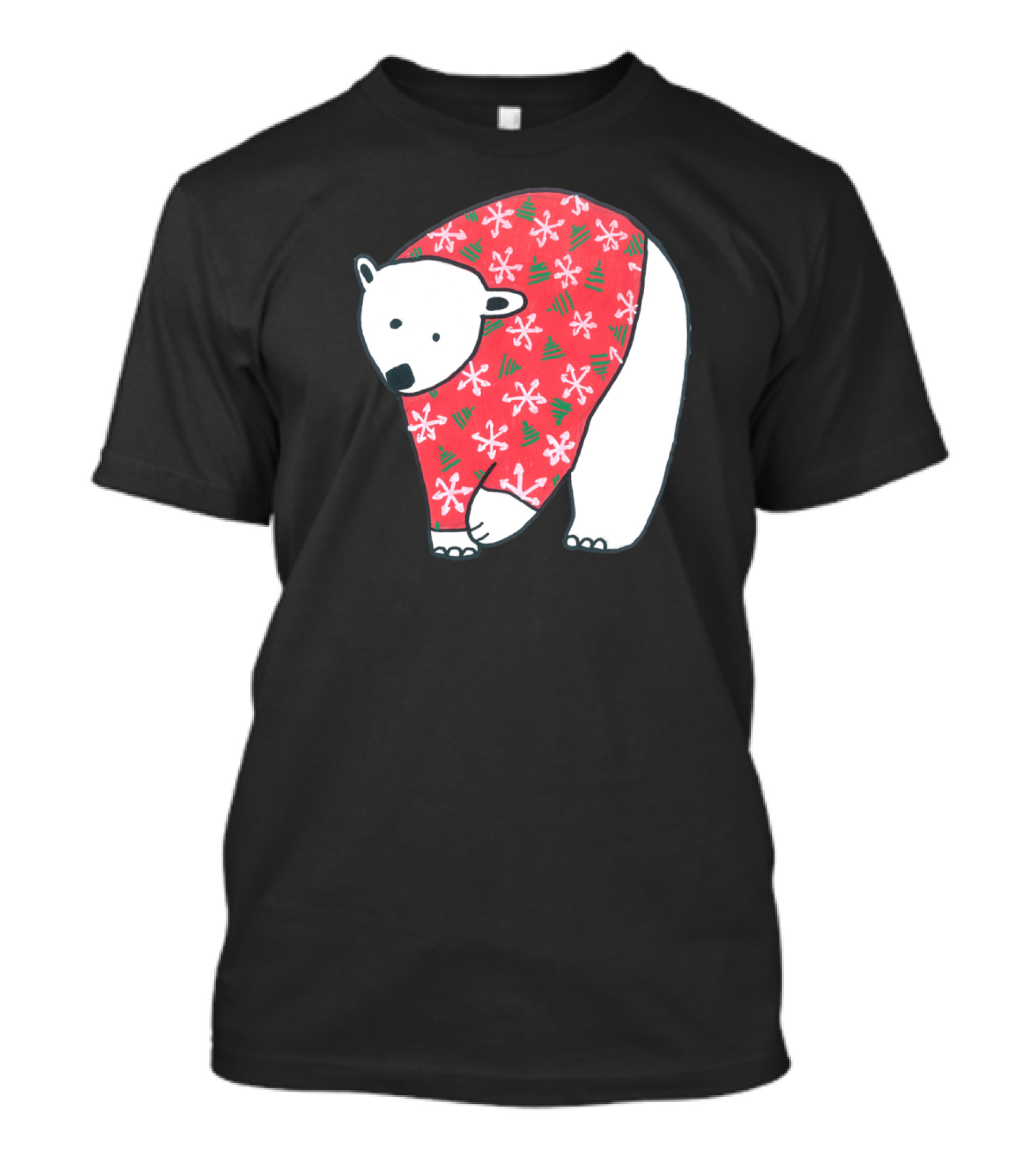 Polar Bear In Christmas Sweater With Snowflakes And Trees T-Shirt