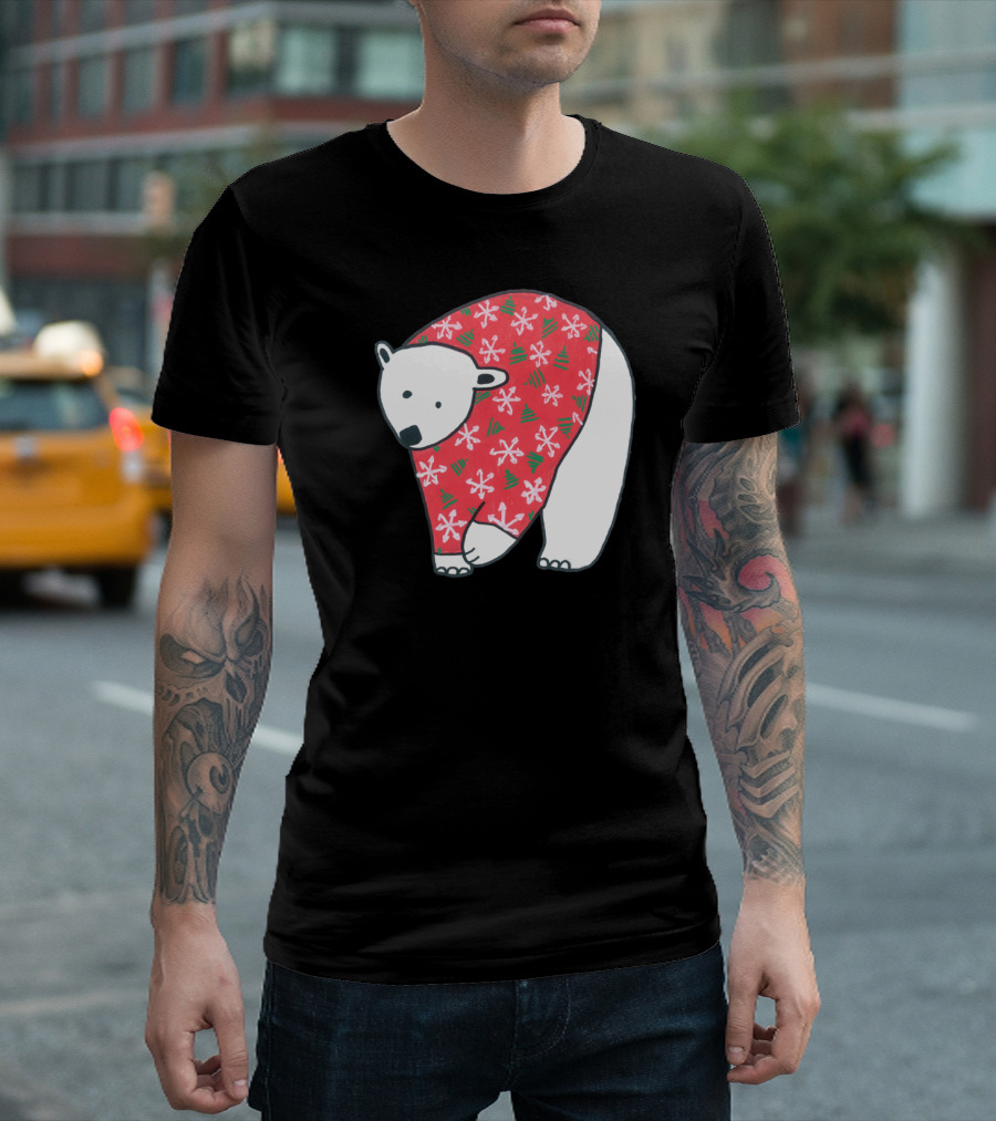 Polar Bear In Christmas Sweater With Snowflakes And Trees T-Shirt
