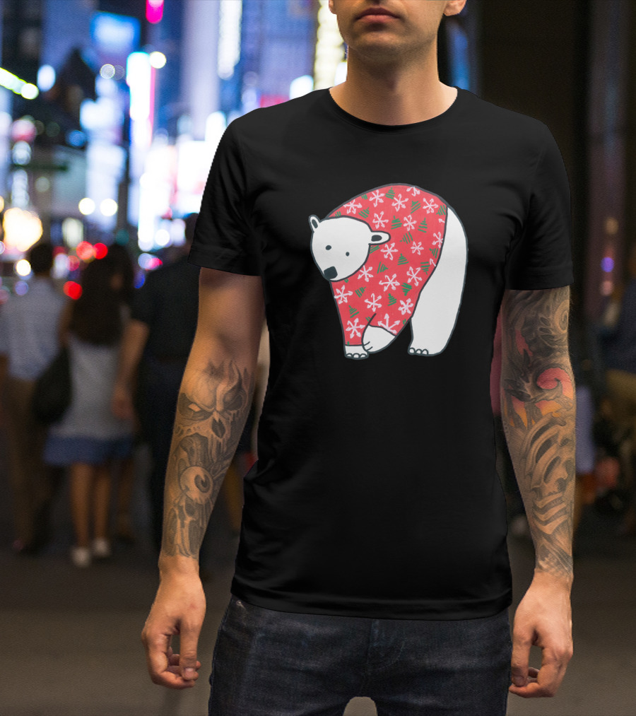 Polar Bear In Christmas Sweater With Snowflakes And Trees T-Shirt