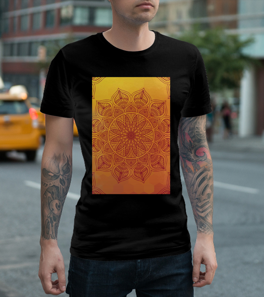 Orange Mandala Geometric Symmetrical T-Shirt