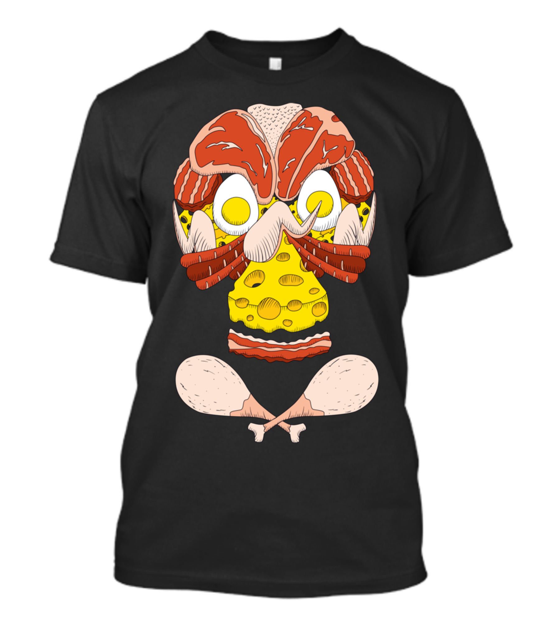 Meat Skull With Cheese Bacon Fried Eggs And Chicken Drumsticks T-Shirt