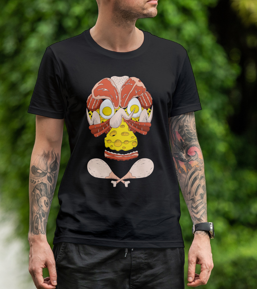 Meat Skull With Cheese Bacon Fried Eggs And Chicken Drumsticks T-Shirt