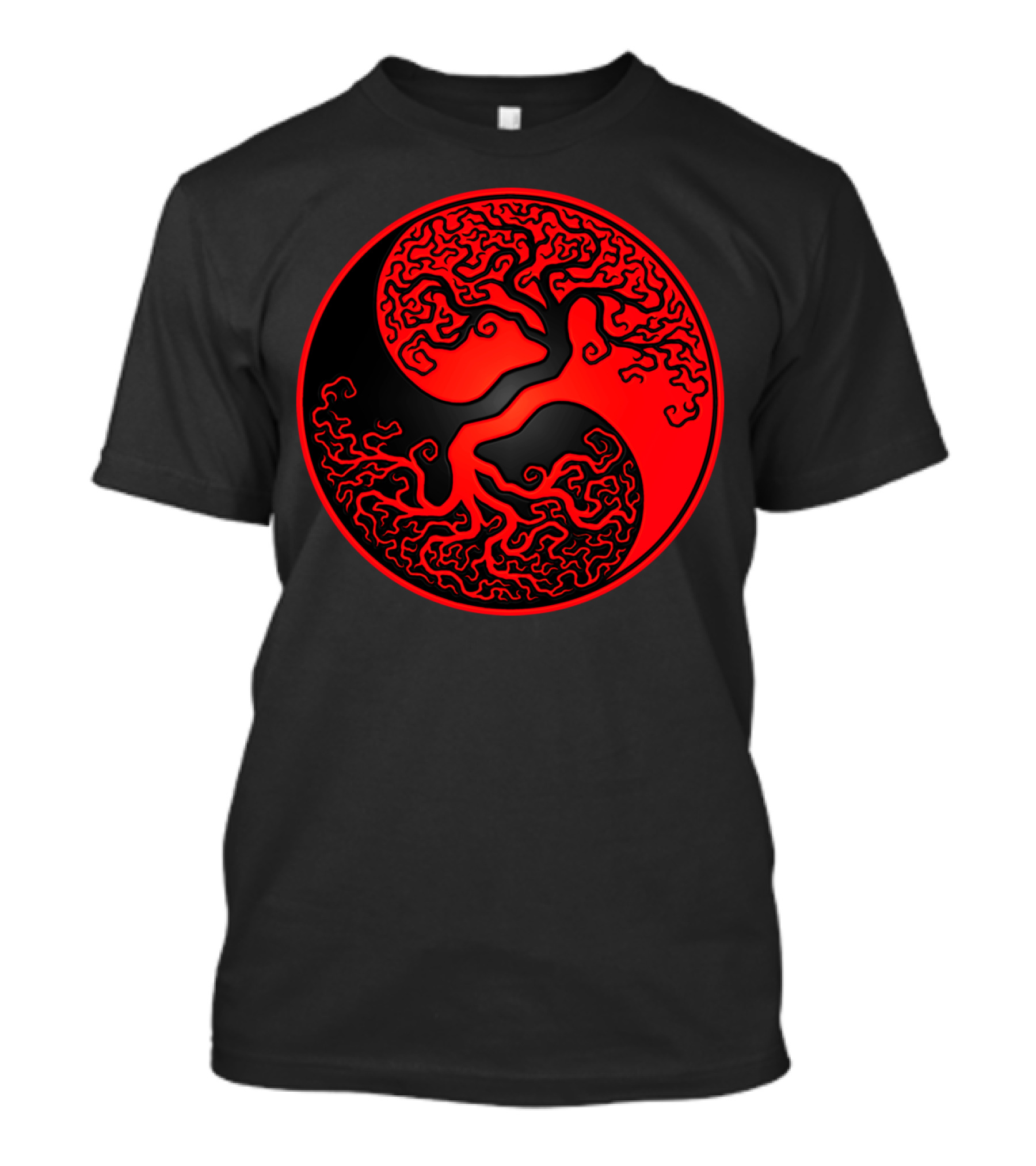 Red Black Yin Yang Tree Of Life T-Shirt