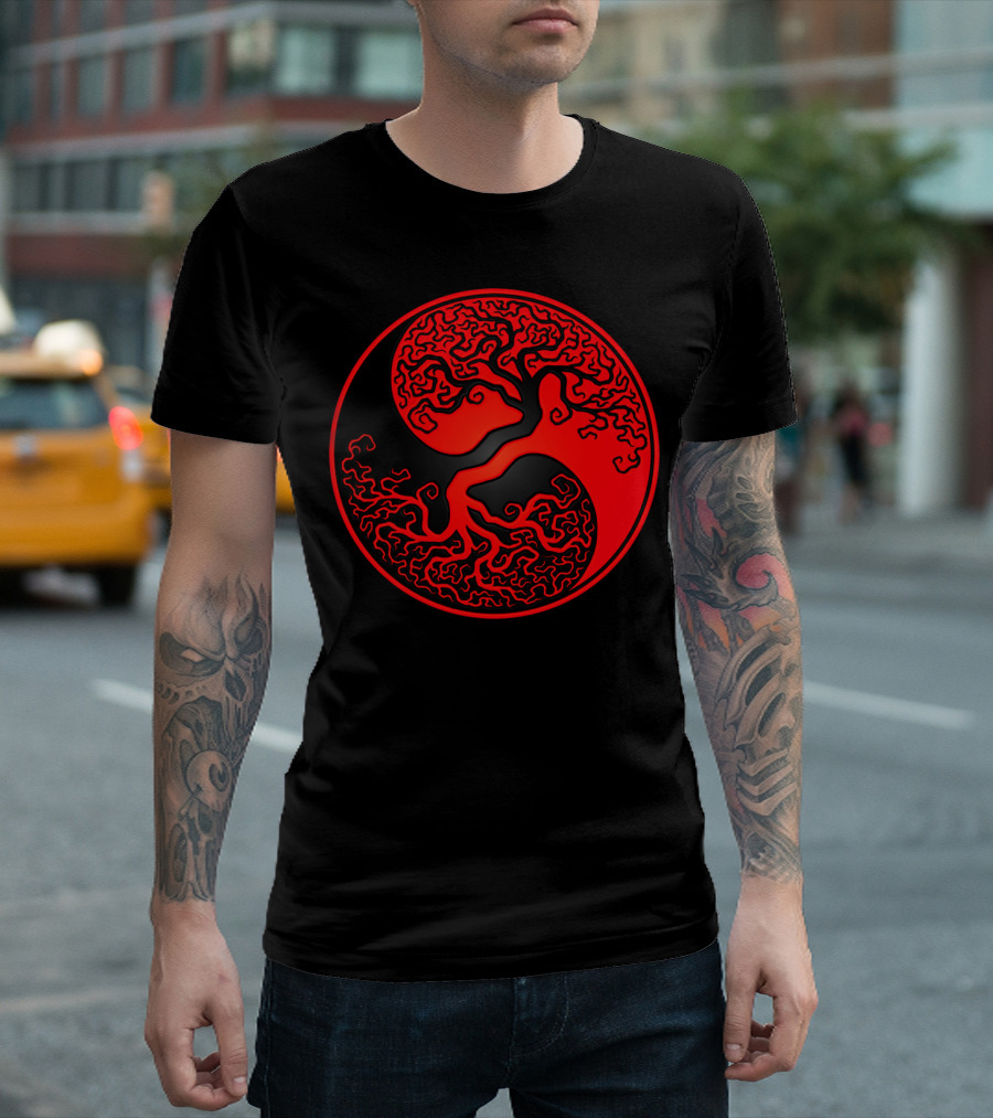 Red Black Yin Yang Tree Of Life T-Shirt