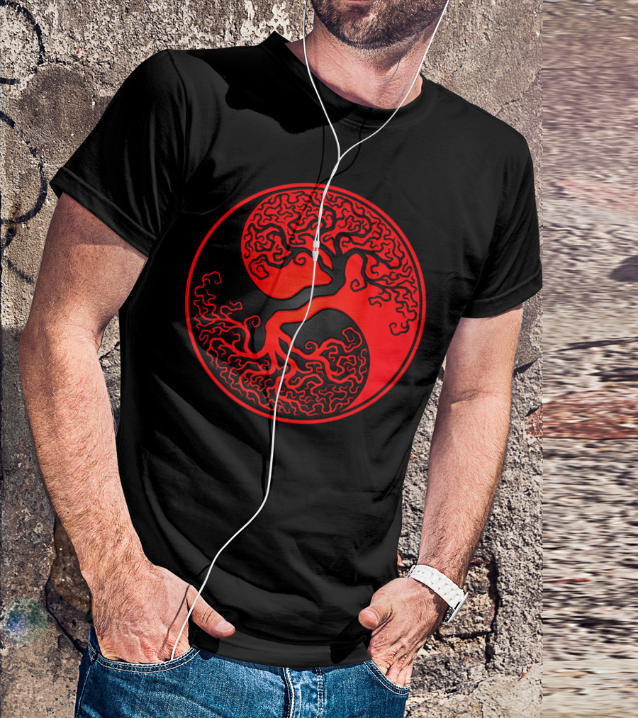 Red Black Yin Yang Tree Of Life T-Shirt