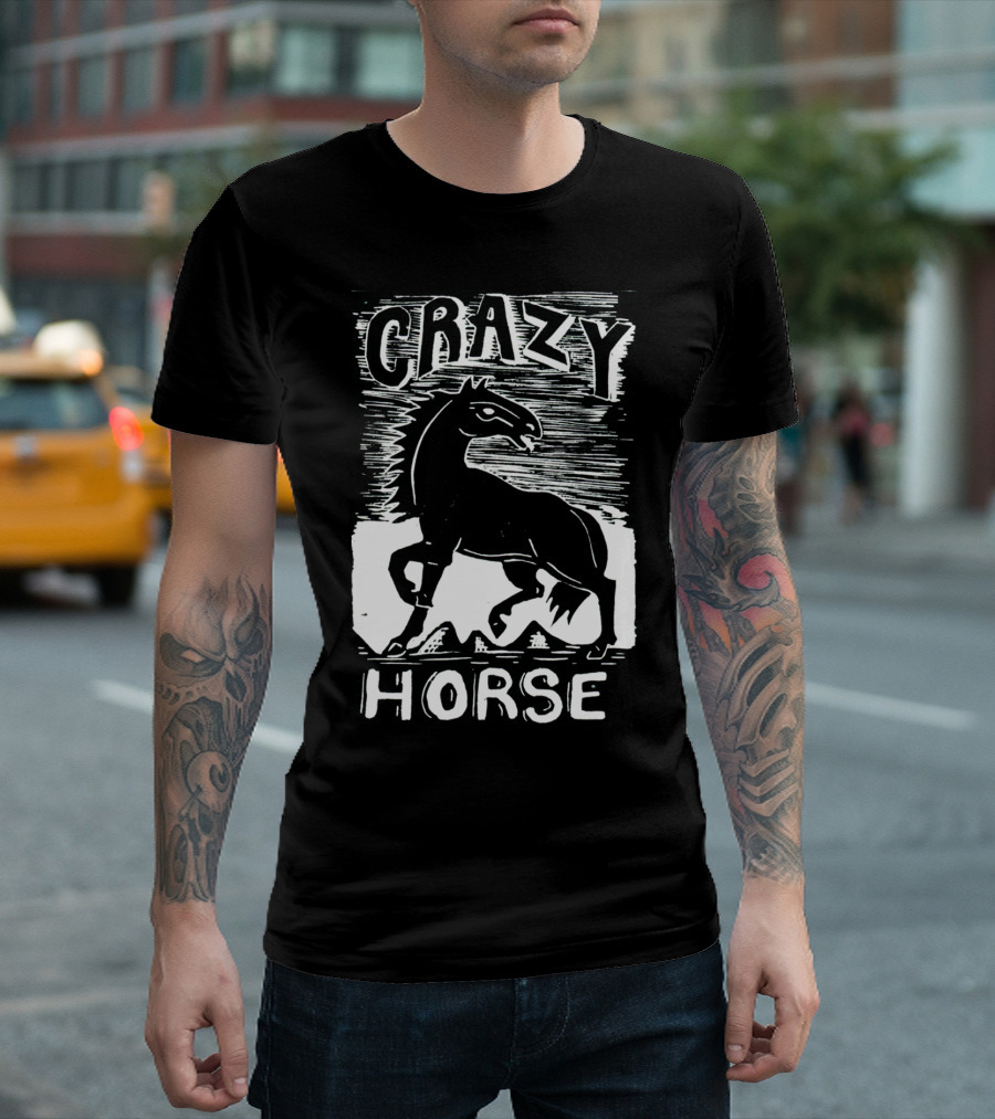 Crazy Horse Western Linocut Bold Print T-Shirt