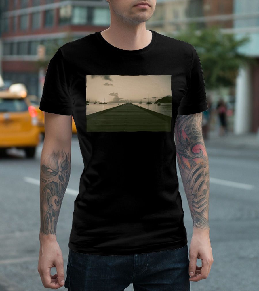 Sea Road Horizon Pier Sailboats Sunset T-Shirt