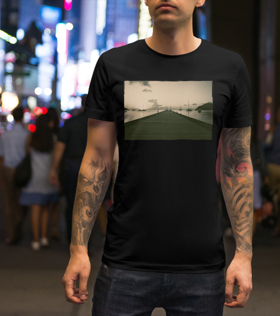 Sea Road Horizon Pier Sailboats Sunset T-Shirt