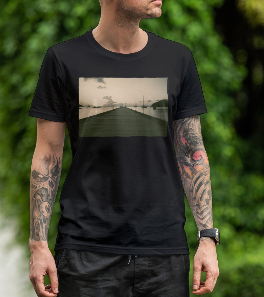 Sea Road Horizon Pier Sailboats Sunset T-Shirt