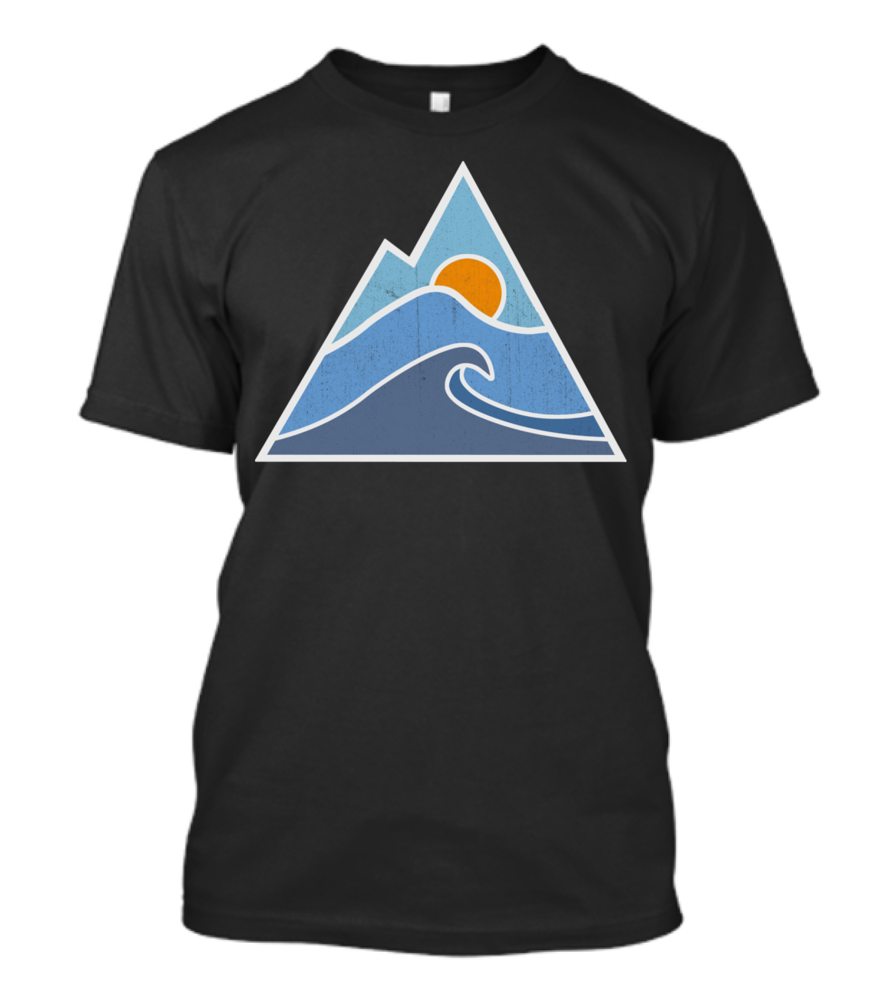 Orange Sun Over Blue Waves Within Mountain Triangle T-Shirt